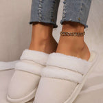 Contrast Faux Fur Round Toe Slippers