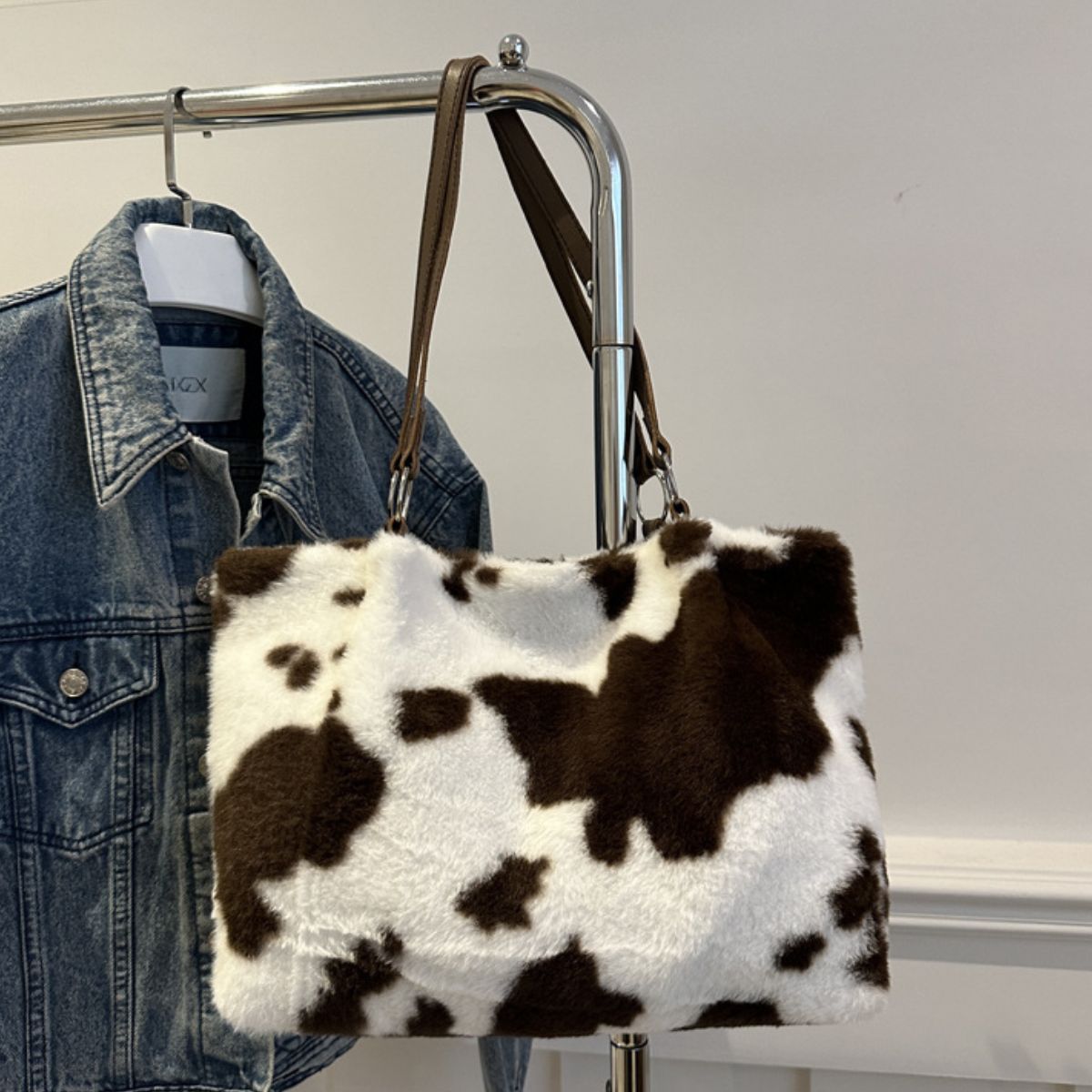 Cow Print Furry Tote Bag - All Mine Now Clothing