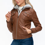 YMI Removable Faux Layered Multi-Pocket Jacket with Fuzzy Hood - All Mine Now Clothing