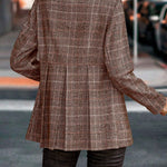 Plaid Button Up Blazer with Lapel Collar Trendsi