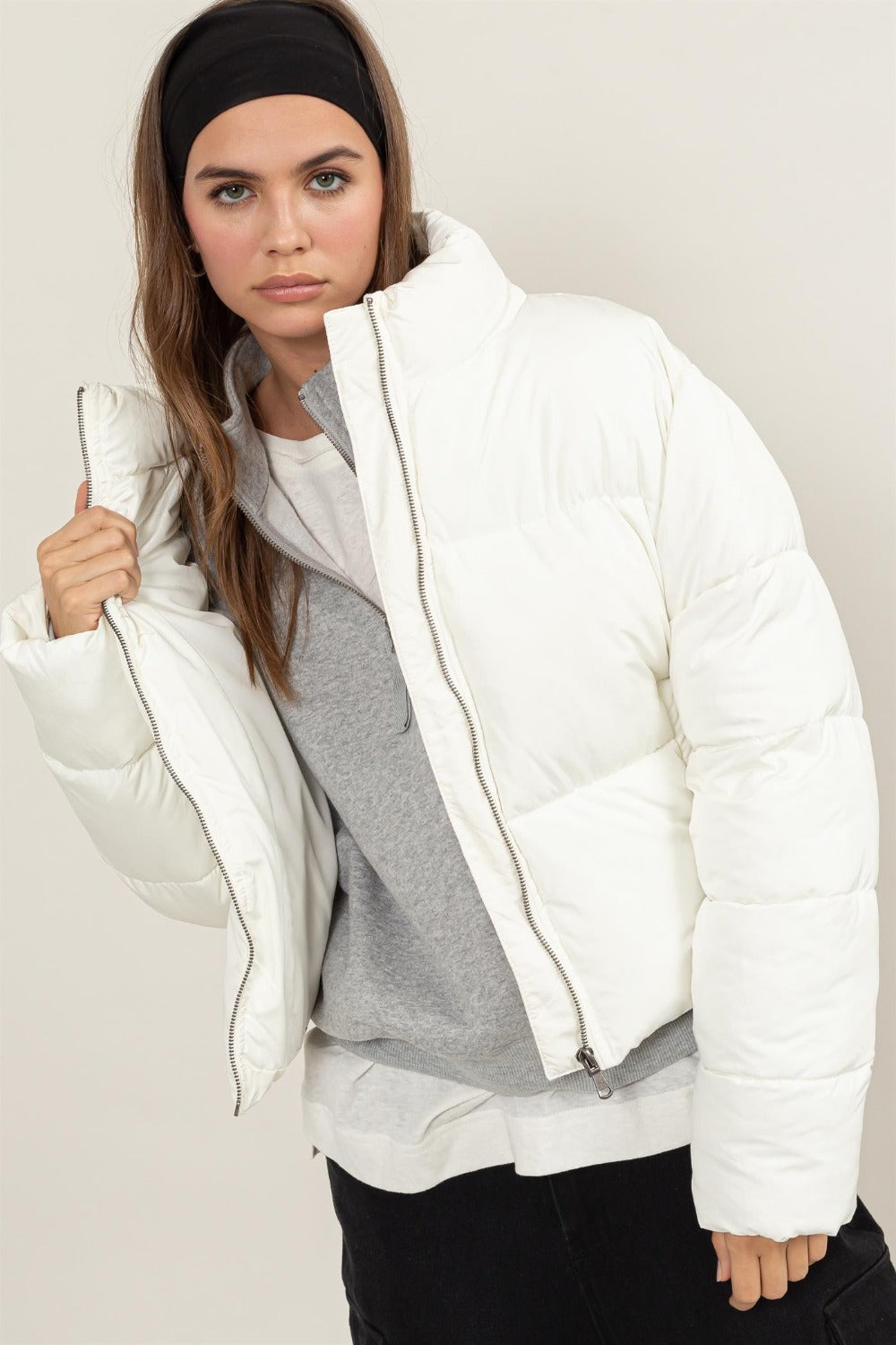 HYFVE Quilted Back Drawstring Puffer Jacket Trendsi