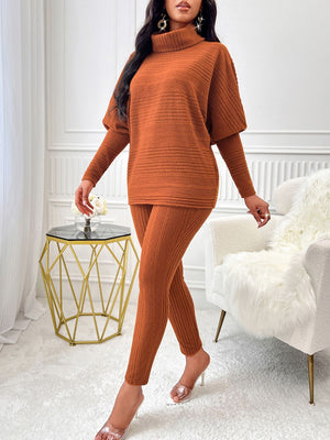 Turtleneck Batwing Sleeve Top and Pants Set - All Mine Now Clothing