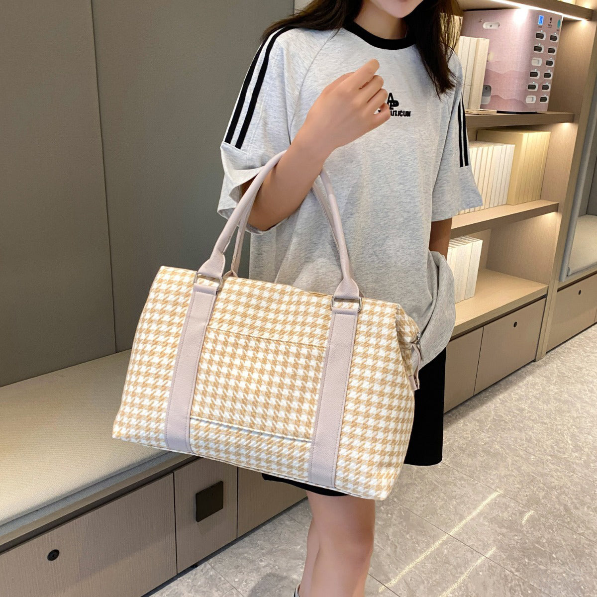 Houndstooth Canvas Travel Bag - All Mine Now Clothing