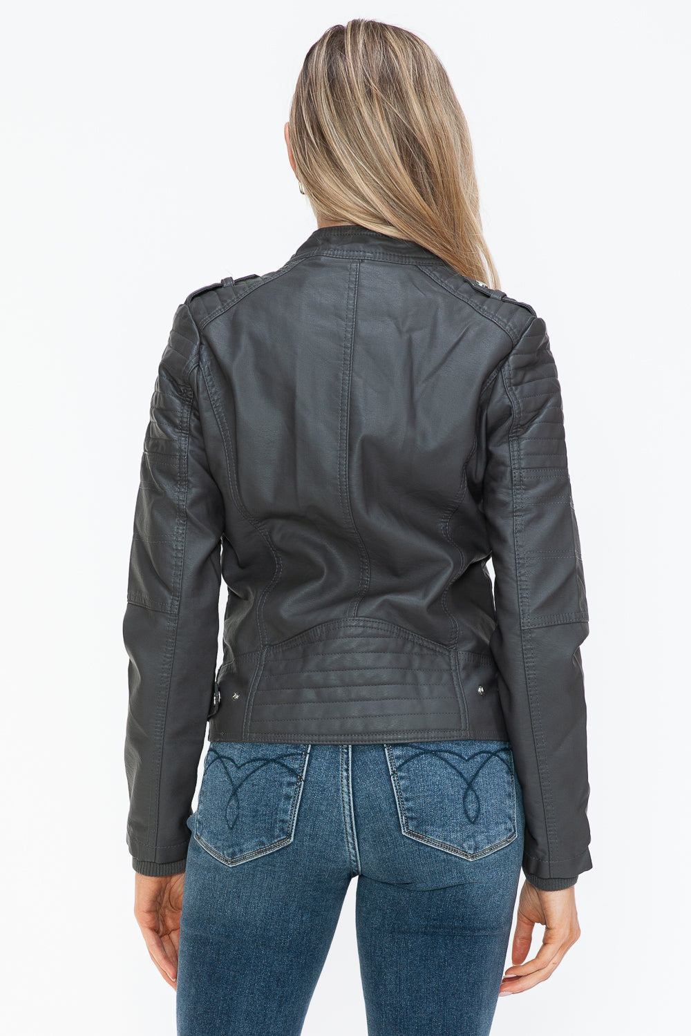 Snobbish PU Leather Biker Jacket with Side Zip Pockets - All Mine Now Clothing