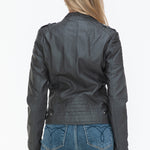 Snobbish PU Leather Biker Jacket with Side Zip Pockets - All Mine Now Clothing