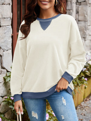 Lovelet Contrast Round Neck Long Sleeve Sweatshirt - All Mine Now Clothing