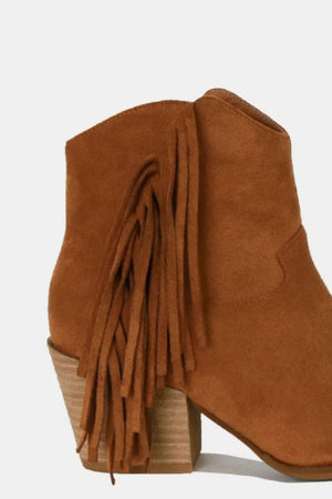 Beast Fashion Suede Fringe Point Toe Ankle Boots - All Mine Now Clothing