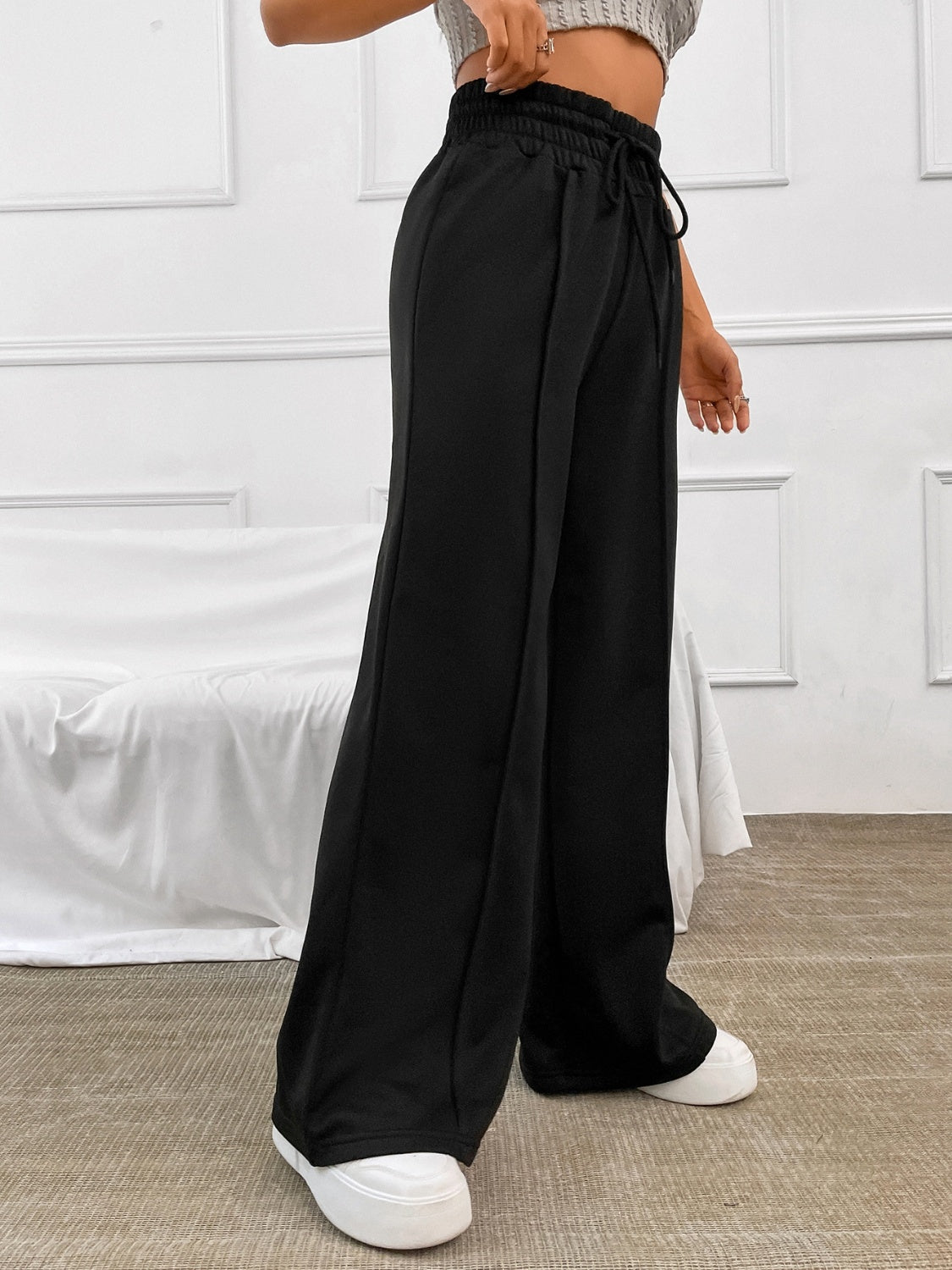 Honey Drawstring Elastic Waist Wide Leg Pants - All Mine Now Clothing