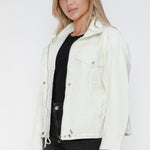 How Dare U Drawstring Hem PU Leather Zip Up Jacket - All Mine Now Clothing