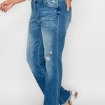 bytos Full Size Raw Hem Distressed Mid Rise Straight Jeans - All Mine Now Clothing