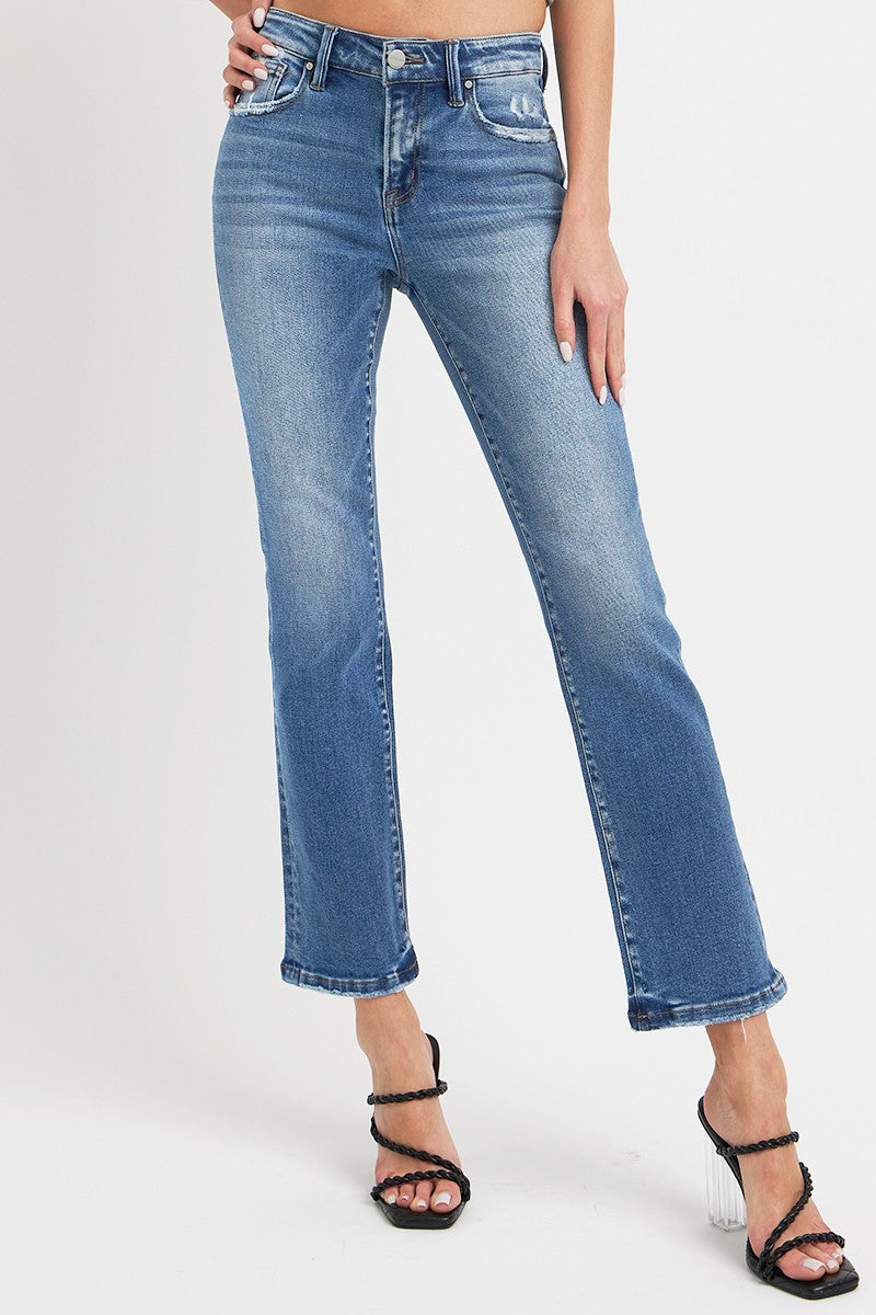 RISEN Full Size Mid Rise Ankle Straight Jeans with Pockets Trendsi