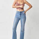 RISEN High Rise Frayed Hem Bootcut Jeans Trendsi