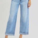 RISEN Plus Size Ankle Wide Leg Cuffed Jeans