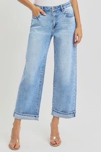 RISEN Plus Size Ankle Wide Leg Cuffed Jeans