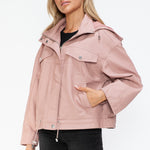 How Dare U Drawstring Hem PU Leather Zip Up Jacket - All Mine Now Clothing