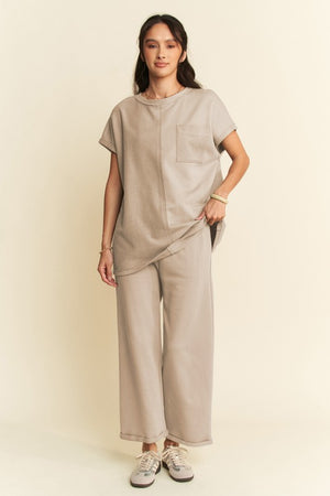 Davi & Dani Round Neck Short Sleeve Top and Pants Set - All Mine Now Clothing