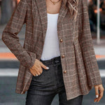 Plaid Button Up Blazer with Lapel Collar Trendsi