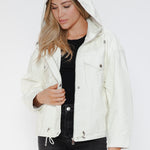 How Dare U Drawstring Hem PU Leather Zip Up Jacket - All Mine Now Clothing