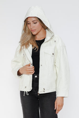 How Dare U Drawstring Hem PU Leather Zip Up Jacket - All Mine Now Clothing