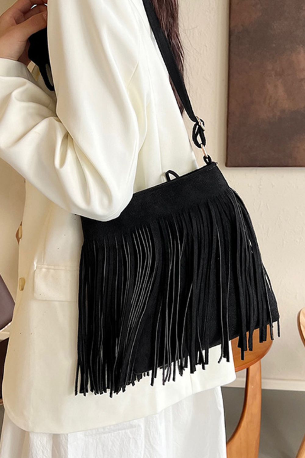 Suede Fringe Shoulder Bag - All Mine Now Clothing