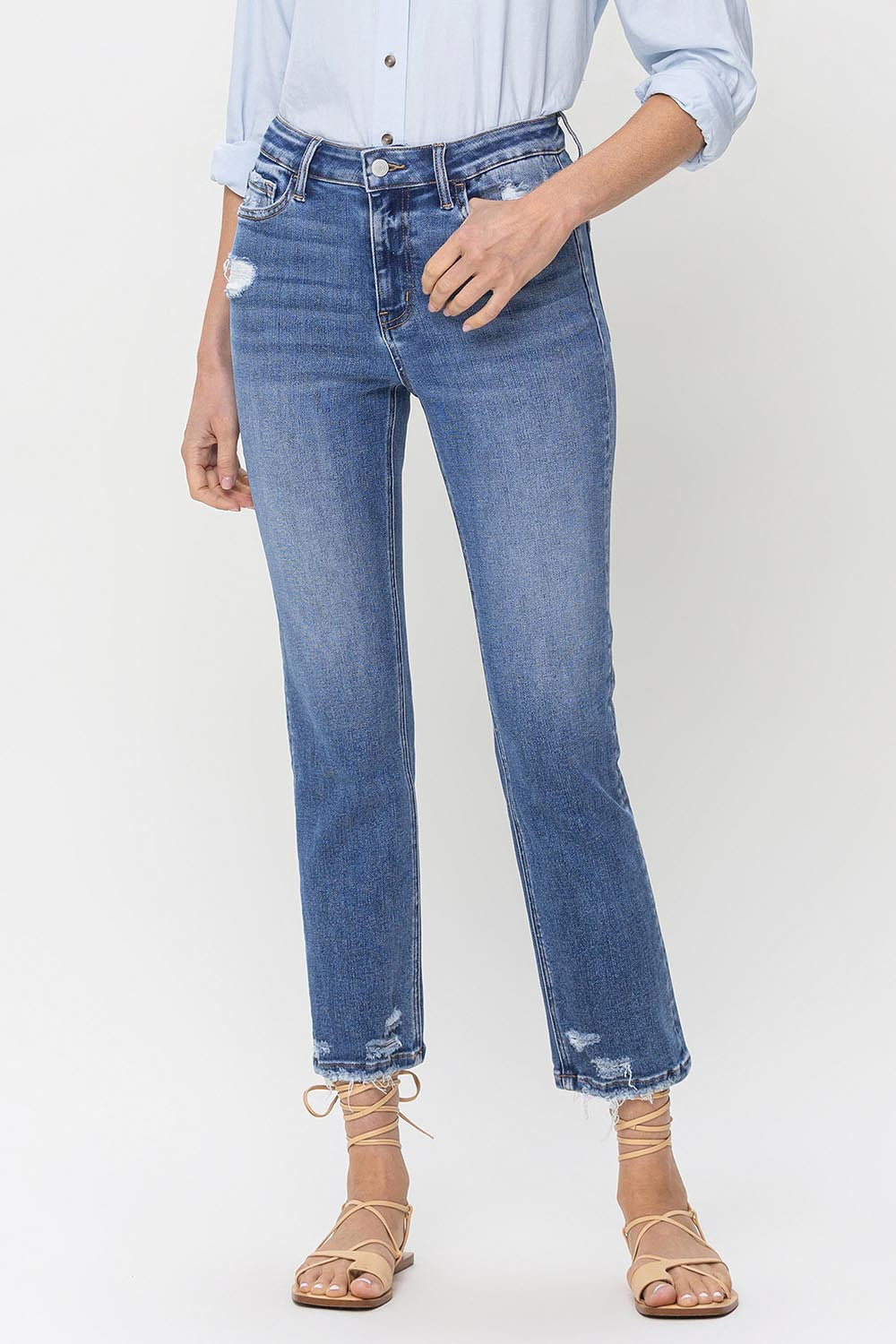 Lovervet High Rise Raw Hem Straight Jeans - All Mine Now Clothing