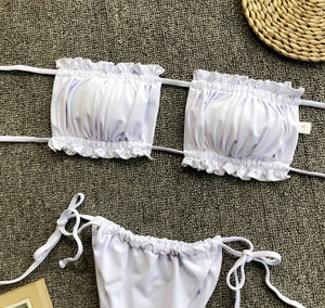 Frill Trim Ruched Bikini Set - All Mine Now Clothing