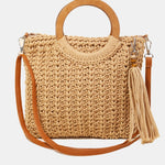 Fame Crochet Knit Convertible Tote Bag with Tassel - All Mine Now Clothing