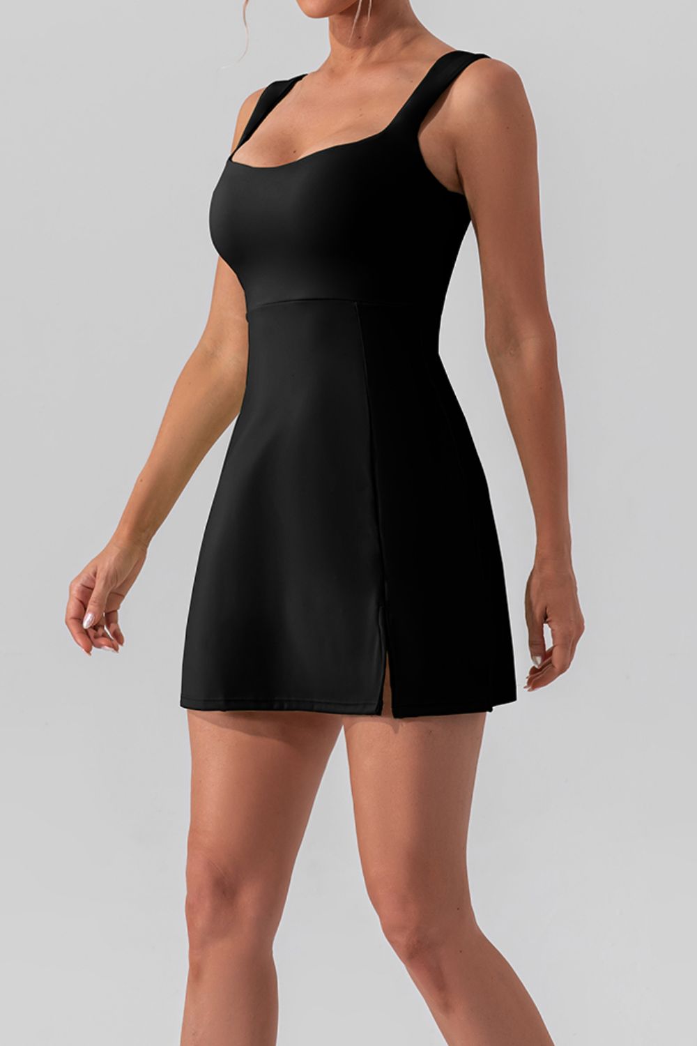 Square Neck Sleeveless Slit Mini Active Dress - All Mine Now Clothing