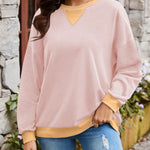 Lovelet Contrast Round Neck Long Sleeve Sweatshirt - All Mine Now Clothing