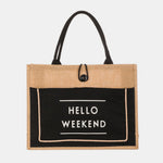 Fame Hello Weekend Burlap Tote Bag - All Mine Now Clothing