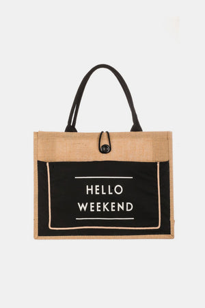 Fame Hello Weekend Burlap Tote Bag - All Mine Now Clothing