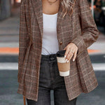 Plaid Button Up Blazer with Lapel Collar Trendsi