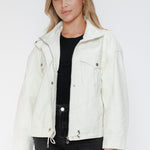 How Dare U Drawstring Hem PU Leather Zip Up Jacket - All Mine Now Clothing