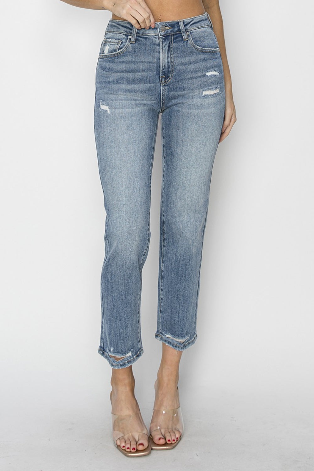 RISEN Full Size High Waist Distressed Cropped Jeans - All Mine Now Clothing