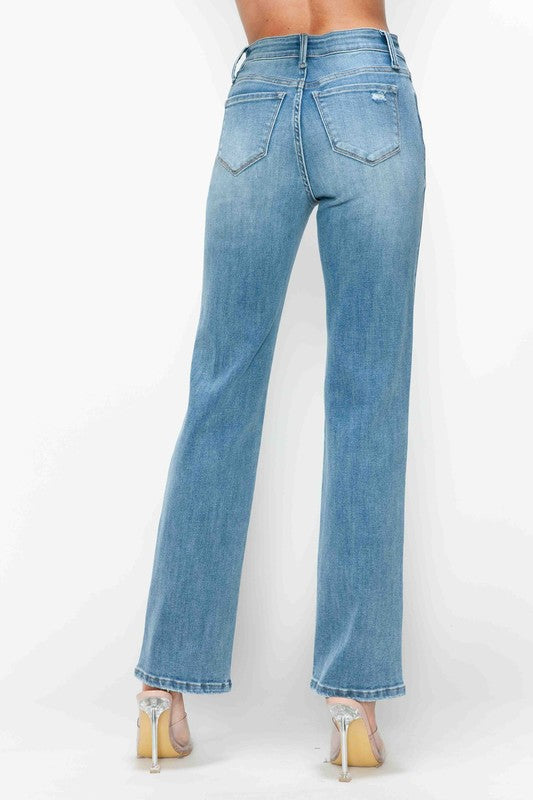 bytos Full Size Distressed High Rise Straight Jeans - All Mine Now Clothing