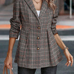 Plaid Button Up Blazer with Lapel Collar Trendsi