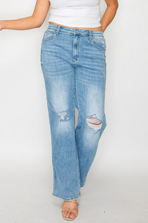 bytos Full Size Distressed High Rise Straight Jeans - All Mine Now Clothing