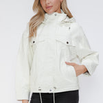 How Dare U Drawstring Hem PU Leather Zip Up Jacket - All Mine Now Clothing