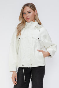 How Dare U Drawstring Hem PU Leather Zip Up Jacket - All Mine Now Clothing