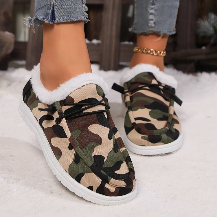 Fuzzy Camouflage Round Toe Boots - All Mine Now Clothing