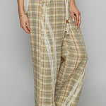 POL Lace Trim Drawstring Checkered Wide Leg Pants - All Mine Now Clothing