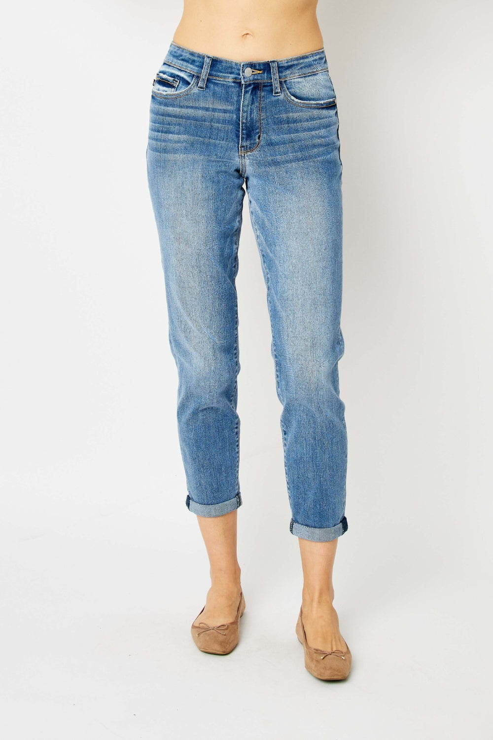 Judy Blue Full Size Cuffed Hem Slim Jeans Trendsi