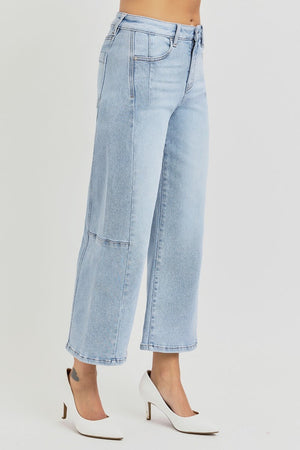 RISEN Full Size High Rise Seamed Detail Wide Leg Crop Jeans Trendsi