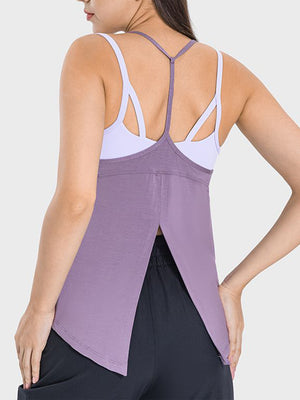 Millennia Slit Spaghetti Strap Scoop Neck Active Cami - All Mine Now Clothing