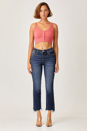 Risen Full Size Frayed Hem Cropped Straight Jeans Trendsi