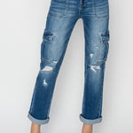 RISEN Full Size High Rise Cargo Ankle Roll Up Straight Jeans - All Mine Now Clothing