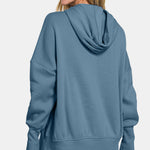 Zenana Half Snap Long Sleeve Hoodie with Kangaroo Pocket - All Mine Now Clothing