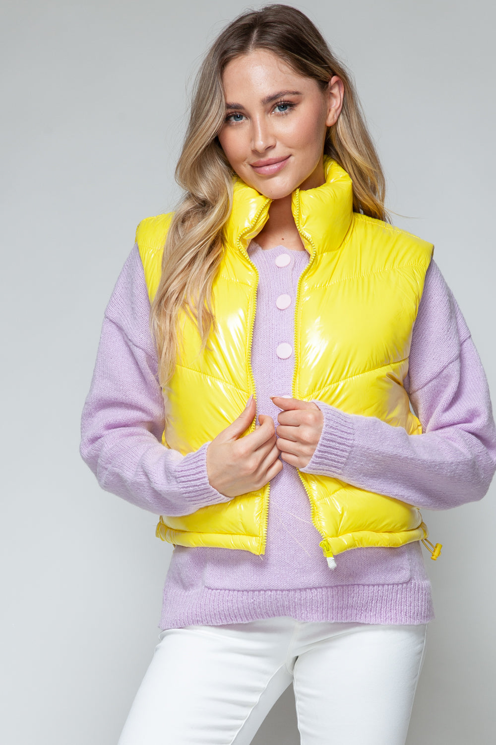 Snobbish Zip Up Turtleneck Shiny Quilted Vest - All Mine Now Clothing