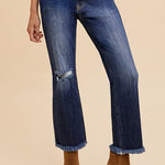 Annie Wear Distressed Raw Hem Straight Leg Cropped Jeans