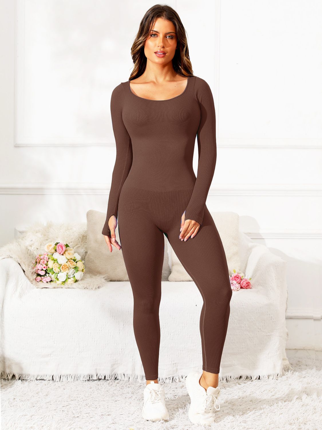 Scoop Neck Long Sleeve Active Jumpsuit - All Mine Now Clothing